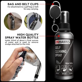 ONHAWKS Golf Club Cleaner Kit,with Sludge Cleaning Water Watering Cans, 3-in-1 Club Groove Brush Cleaning Tool and Microfiber Towels, Green Cleaning Accessories, Gift for Golf Men and Golfers. (Gray)
