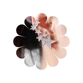 Ximdble Vintage Crystal Star Ear Cuff Earring Boho Cz Star Ear Wrap Earring Rhinestone Star Ear Climber Earring Silver Crystal Clip On Cuff Earring Jewelry for Women （Silver）