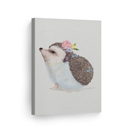 Smile Art Design Cute Animals Watercolor Paint Hedgehog Wall Decor Canvas Print Kids Room Decor Wall Art Baby Room Decor Nursery Decor Ready to Hang Made in The USA- 22x15