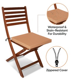 ASAB Waterproof Seat Pads for Dining Chairs Anti Slip Surface Easy Clean Seat Cushions for Garden Chairs Breathable Polyester Cover Adjustable Straps Comfy Chair Pads (40 x 40 x 4cm, Beige)