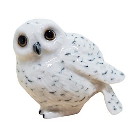 WitnyStore Tiny 1" High White Snowy Owl Look Left Figurine - Miniature Hand Made Painted Ceramic Owls Owlet Nocturnal Bird Cute Birds Porcelain Animals Small Decorative Collectible Figures Décor Gifts