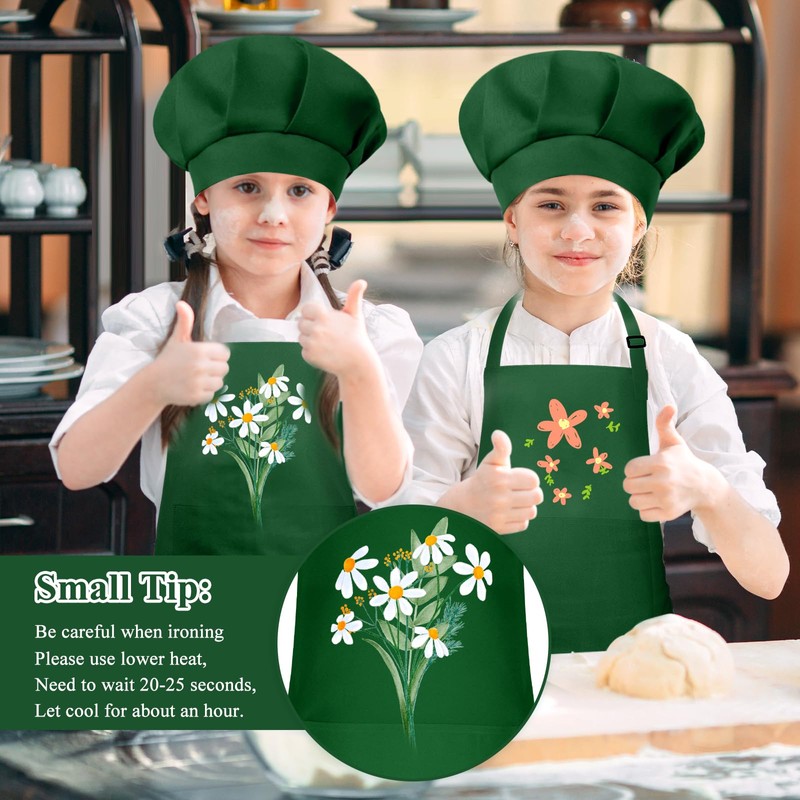 BOUBONI Kids Apron and Chef Hat Set Adjustable Child Art