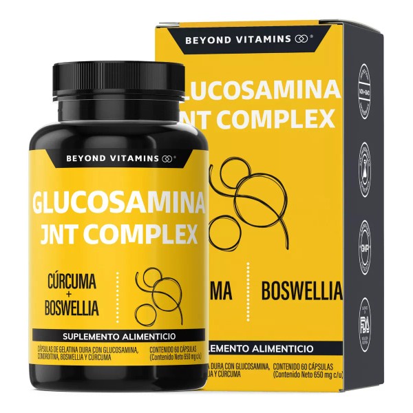 Beyond Vitamins Glucosamina + Cúrcuma + Boswellia Beyond Vitamins | sin sabor | suplemento alimenticio Joint Complex | 60 cápsulas