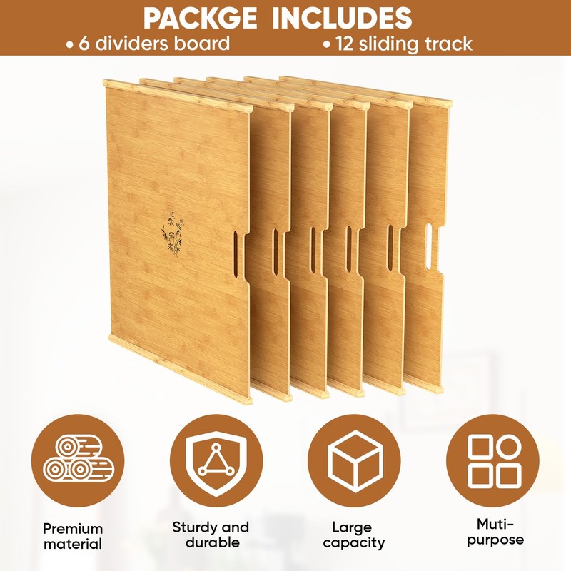 Tcatec 6 Set Wooden Tray Dividers for Cabinets, Kitchen Cookie