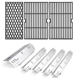 Criditpid Grill Replacement Parts for Dyna-Glo 5 Burner DGH474CRP DGH485CRP DGH483CRP, Stainless Steel Heat Plate Shields and Cast Iron Cooking Grates for Dyna-Glo 4 Burner DGH450CRP.
