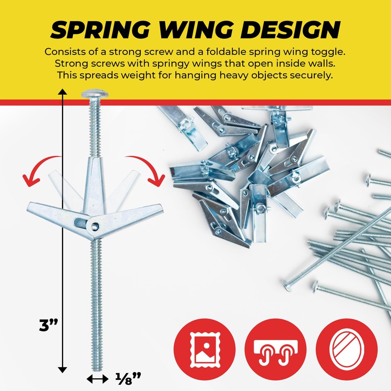 QUALIHOME Spring Toggle Bolt Anchors - Heavy Duty Wall Anchors