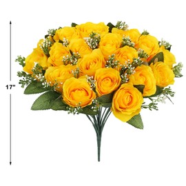 CUQRY Cemetery Flowers 18 Yellow Silk Memorial Rose Flower for Grave Vase Headstones Graveyard Graveside Funeral Decorations