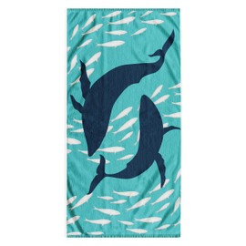 DecoKing Beach Towel Large 90 x 180 cm Cotton Terry Velour Bath Towel Blue Dark Blue White Dolphin