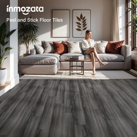 INMOZATA Peel and Stick Floor Tile, 36Packs 54 Sq. Ft Vinyl Flooring Plank 36"x 6" Peel and Stick Vinyl Flooring Tile Waterproof Wood Grain for Bedroom, Living Room, Kitchen, RV(Deep Gray)