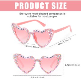 Etercycle Bride Sunglasses, Heart Sunglasses for Bachelorette Party, Fashion Rhinestone Pink Sunglasses For Bride to Be Gift