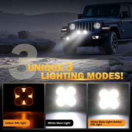 Auxbeam 4.5 inch 128W Led Pods, XP-Ultra Series 15200LM Flood Beam Offroad Pod Lights with DRL & Amber Covers, Cube LED Ditch Lights Amber Fog Light Bar for Jeep UTV ATV Off Road