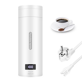 Mapille 0.5L Reisewasserkocher, Mini-Heizbecher, Elektrisch Wasserkocherm, 220 V/300W Tragbarer Wasserkocher, mit LED Temperaturanzeige, 4 Temperaturstufen, Automatische Abschaltung (Weiß)