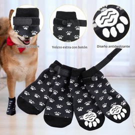 Calcetines Antideslizantes para Perros con Protectores de Patas,Calcetines Antideslizantes de Doble Cara para Perros con Correas Ajustables,Control de tracción para Interiores (L, A)