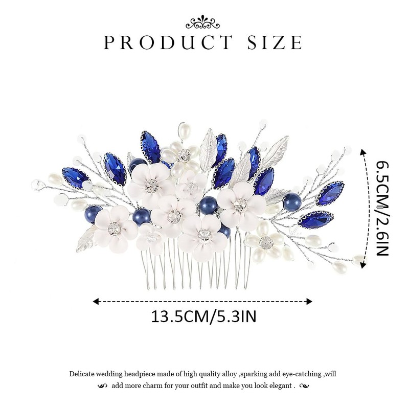 Unicra Bridal Wedding Hair Comb Flower Hair Accessories Blue Crystal