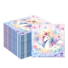 40 Pcs Dream Unicorn Party Napkins Unicorn Rainbow Napkins Flower Unicorn Napkins Disposable Paper Napkins for Wedding Banquet Restaurant Holiday