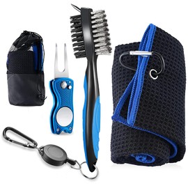 AINTY Golf Accessories Kits, Retractable Golf Club Cleaning Brush, Foldable Golf Divot Repair Tool, Large Microfiber Golf Towel for Golf Bags with Clip, Gift for Men and