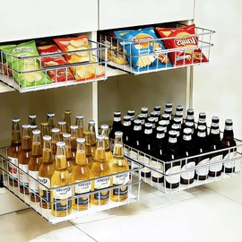 YUBAMIN Pull Out Cabinet Organizer, 1 Pack Stainless Steel Pull Out Drawers for Cabinets with Silent Full-Extension Slides, Heavy Duty Kitchen Cabinet Organizer for Home Kitchen Pantry