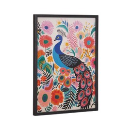 Kate and Laurel Bright Colorful Boho Peacock and Botanicals Framed Wall Art by The Creative Bunch Studio; 12x16 Black; Modern Vibrant Peacock Art for Wall