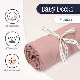 Julius Zöllner Cuddly Blanket Size 70/100, Made in Germany, 100% Cotton Muslin, Oeko-Tex Standard 100, Dusty Rose