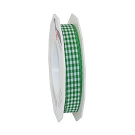 Präsent - Vichy Wired Ribbon Green-White 15 mm Width, 20 m Length
