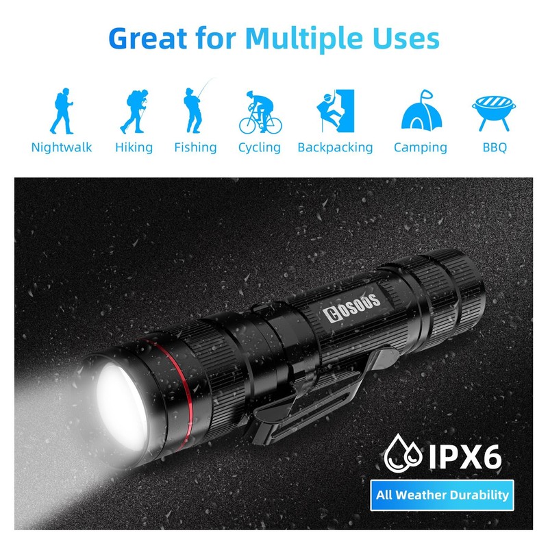 COSOOS 3 Mini LED Tactical Flashlights with Clip, 3.7inch Zoomable