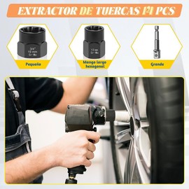 Emergency Lug Nut Remover, Juego de 14 Extractores de Tuercas de Lengüeta, Juego de Herramientas de Enchufe Giratorio para Mecánicos, Extractor de Tornillos Herramienta Redonda