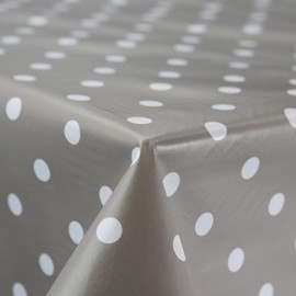 Stone With White Polkadot Wipe Clean PVC Vinyl Tablecloth Cover Protector in Width 140cm – Sold by the metre