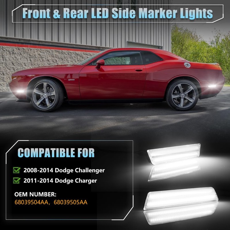 VANKUB 4 PCS LED Side Marker Lights for Dodge Challenger