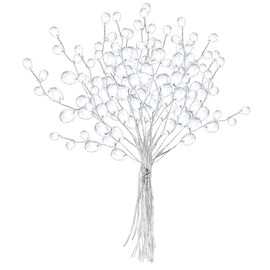 Muasopst 50 Stems Artificial Bouquet, Craft Acrylic Flower Wire Stem Water Drop White Pearl Beads, Handmade Floral Strands for Valentine Wedding Decortaion