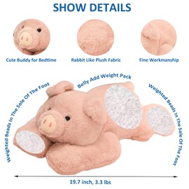ronivia Weighted Stuffed Animals, 19.7" 3.3lbs Weighted Pig Stuffed Animal Toy Cute Pink Pig Plush Pillow Weighted Plush Animals Toy
