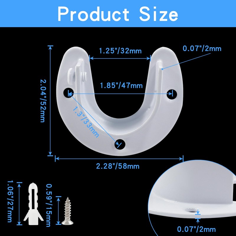 BokWin 2 Pcs Rod Socket Holder 32mm/1.25 Inch Closet Rod