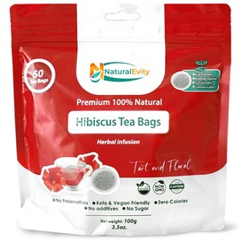 NaturalEvity Hibiscus Tea - Flor De Jamaica Natural - Premium Quality Dried Hibiscus Tea Bags - Perfect for Refreshing Herbal Beverages (50 ct.)