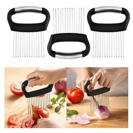 Hendiy Onion Holder for Slicing,3 Pack Lemon Slicer, Large Stainless Steel Onion Cutter for Slicing, Vegetable Cutter for Potato and Tomato, Food Slicer Assistant Tool for Slicing Fruit Lemon and Meat