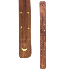 Jumbo Wooden Incense Stick Holder 18" Long Ash Catcher for 19" Large Incense Sticks - Moon Design