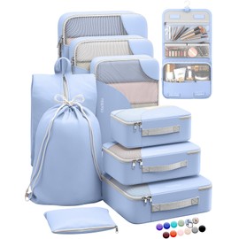 ALL INCLUDED 10 Set Durable Packing Cubes for Suitcases,OlarHike Essentials for Travel, UPGRADED Anti-Tear Stitching, NEW Improved Luggage Packing Organizers, Essentials for Travel(Light Blue)