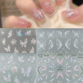 BSITSSS Nagelsticker Schmetterling, 5D Stereoskopisch Schmetterling Nagel Stickers, Modisch Nagelaufkleber, Schön Nagel Sticker, 4 Blätter Nagellack Aufkleber Dekoration Nageldesign Zubehör