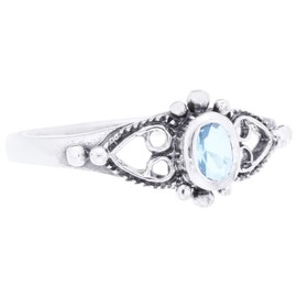 WINDALF Vintage Women's Silver Ring Anely 7 mm Topaz Crystal Bohemia Engagement Ring 925 Sterling Silver, Fabric, Crystal