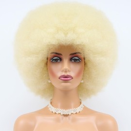 MKJVEN 70's Afro Curly Wigs for Black Women 613 Color Glueless Adjustable Blond Afro Wigs 190 Gram for Daily Cosplay Party(613)