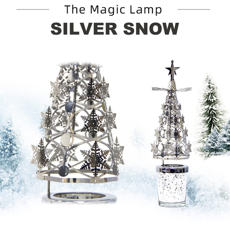 Rotating Silver Metal Tree Candle Holder - Spinning Tea Lights