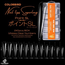 COLORBIRD Nail Tip, Long, Super Long, 240 Pieces, Super Demon Long, Clear, Gal Nail Nail (Point SL)
