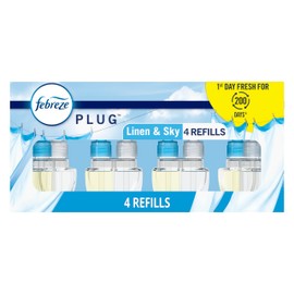 Febreze Odor-Fighting PLUG Air Freshener Oil Refills, Linen & Sky, (4) .87 fl. oz. each oil refill