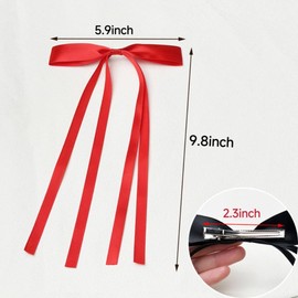 6Pcs Silky Satin Bow Hair Clips Long Tail Ribbon Hair Bows Slides Metal Bowknot Clips Barrettes Cute Hair Accessories for Women Girls Toddlers Teens Kids Hair Barrettes Bowknot