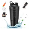 Shaker de Proteína HomeChi 700ml Acero Inoxidable Negro con Compartimento