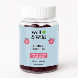 Well & Wild Fibre Gummies – 4g Inulin + Live Cultures – Vegan Gut Health Support – No Added Sugar – Mixed Berry Flavour – 60 Gummies (30 Day Supply)