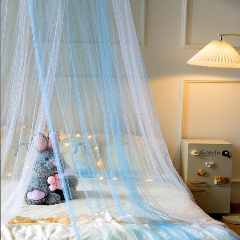Wnqou Two-tone Bed Canopy Mosquito Net,White Blue Bed Canopy for