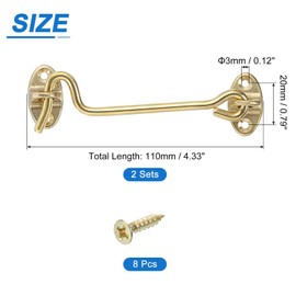 sourcing map 2Pcs 4" Hook and Eye Latch, Barn Door Lock Brass Cabin Hook Privacy Door Gate Hooks for Window Sliding Door Fence Shed, Brass