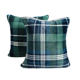 OHS Christmas Check Cushion Covers 45 x 45, Hudson Super Soft Sofa Cushion Covers for Living Room Bedrooms Decorative Square Throw Pillows with Zipper - Set of 2, Green
