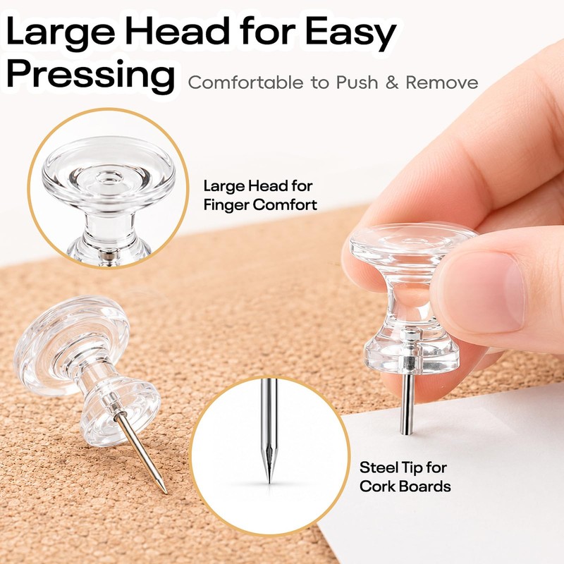 Optomni Giant Push Pins 60 PCS, 1 Inch Large Clear