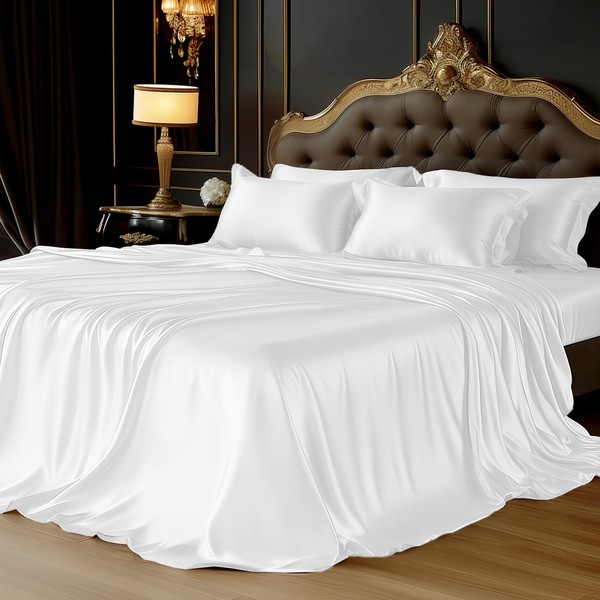 Degrees of Comfort White Satin Sheets Set for Full Size