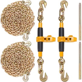 VEVOR Ratchet Binder with 5/16-3/8 inch, 7100 lbs Load Limit G80, Detachable Anti-Skid Handle, Tie Down Hauling Binders for Flatbed Truck Trailer, 2 Set Black & Yellow
